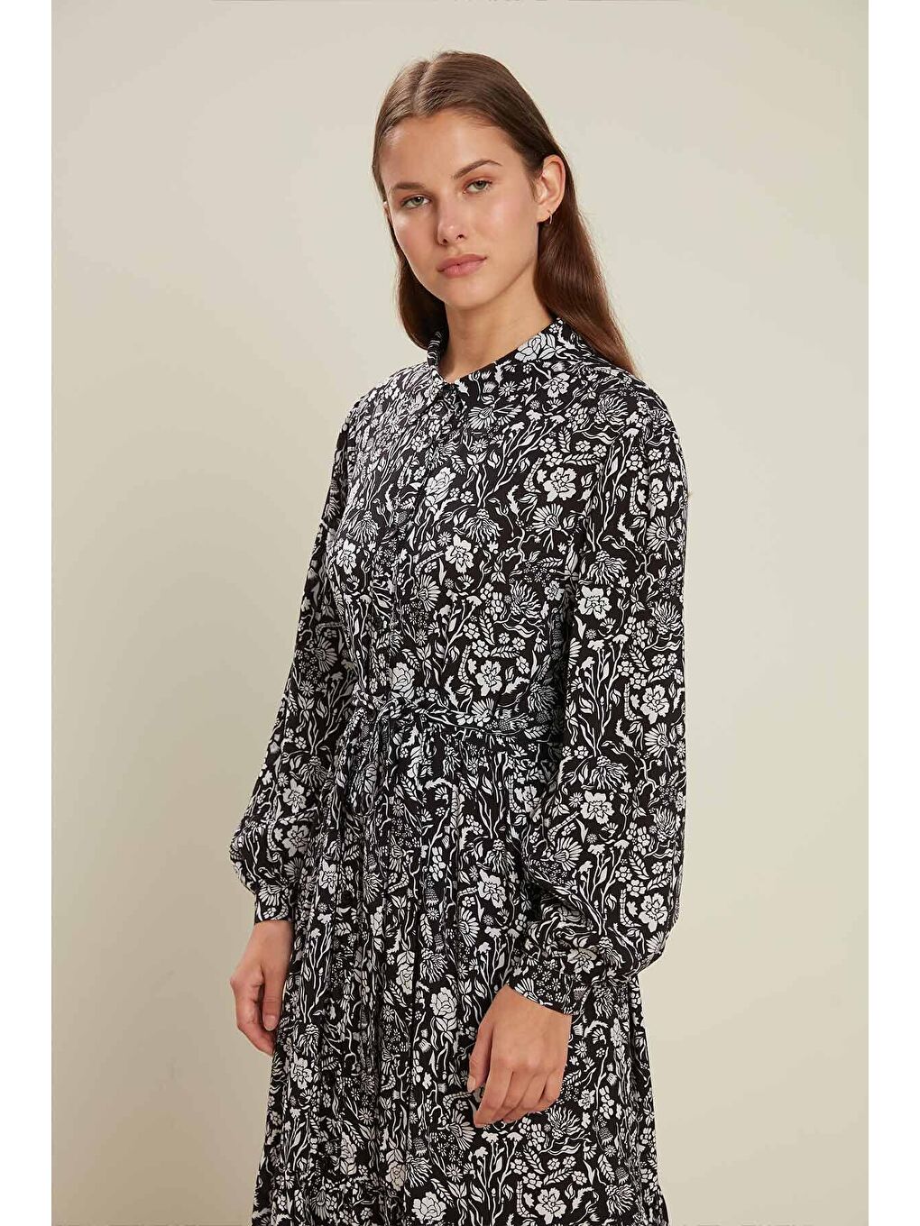 Viskon Düğmeli Gömlek Elbise Garden-Siyah-4