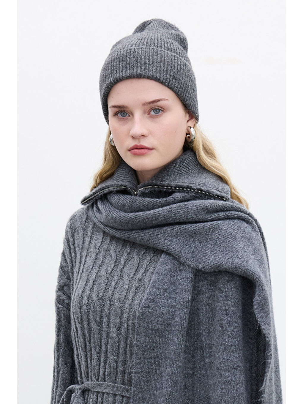 Fitilli Örgü Bere Gri-1