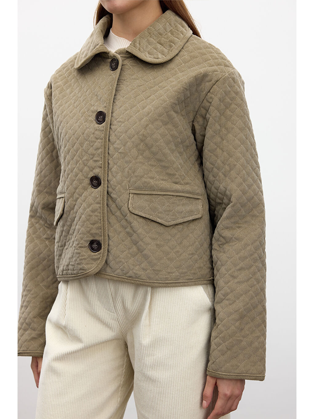 Kahverengi Kapitone Kadife Ceket Camel-6