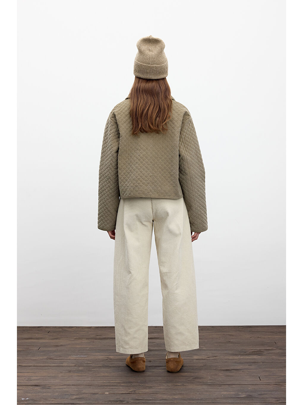 Kahverengi Kapitone Kadife Ceket Camel-7