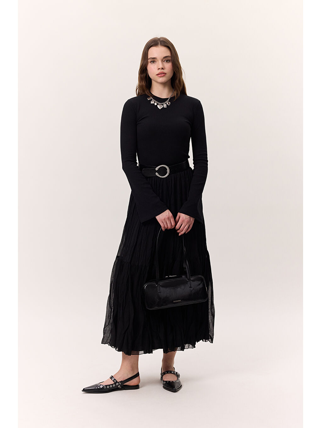 Crush Piliseli Uzun Etek Siyah