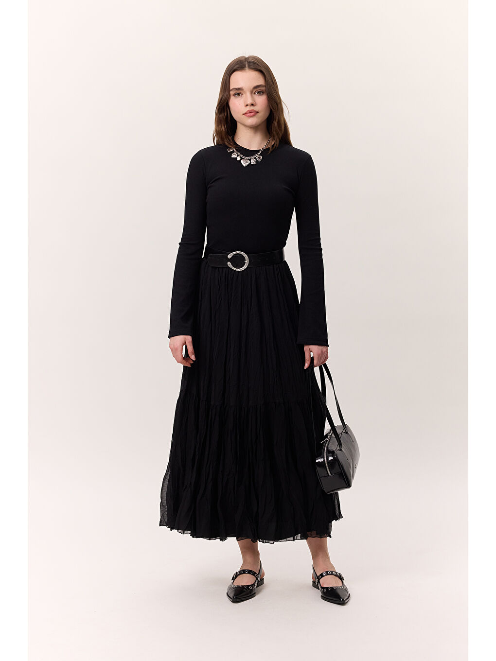 Crush Piliseli Uzun Etek Siyah-1