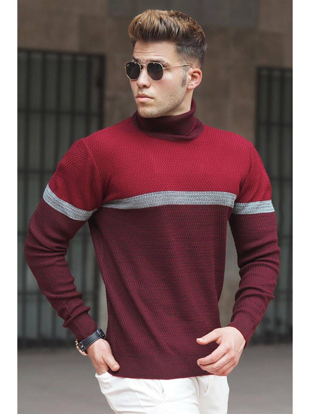 Bordo Balıkçı Yaka Kazak 5149