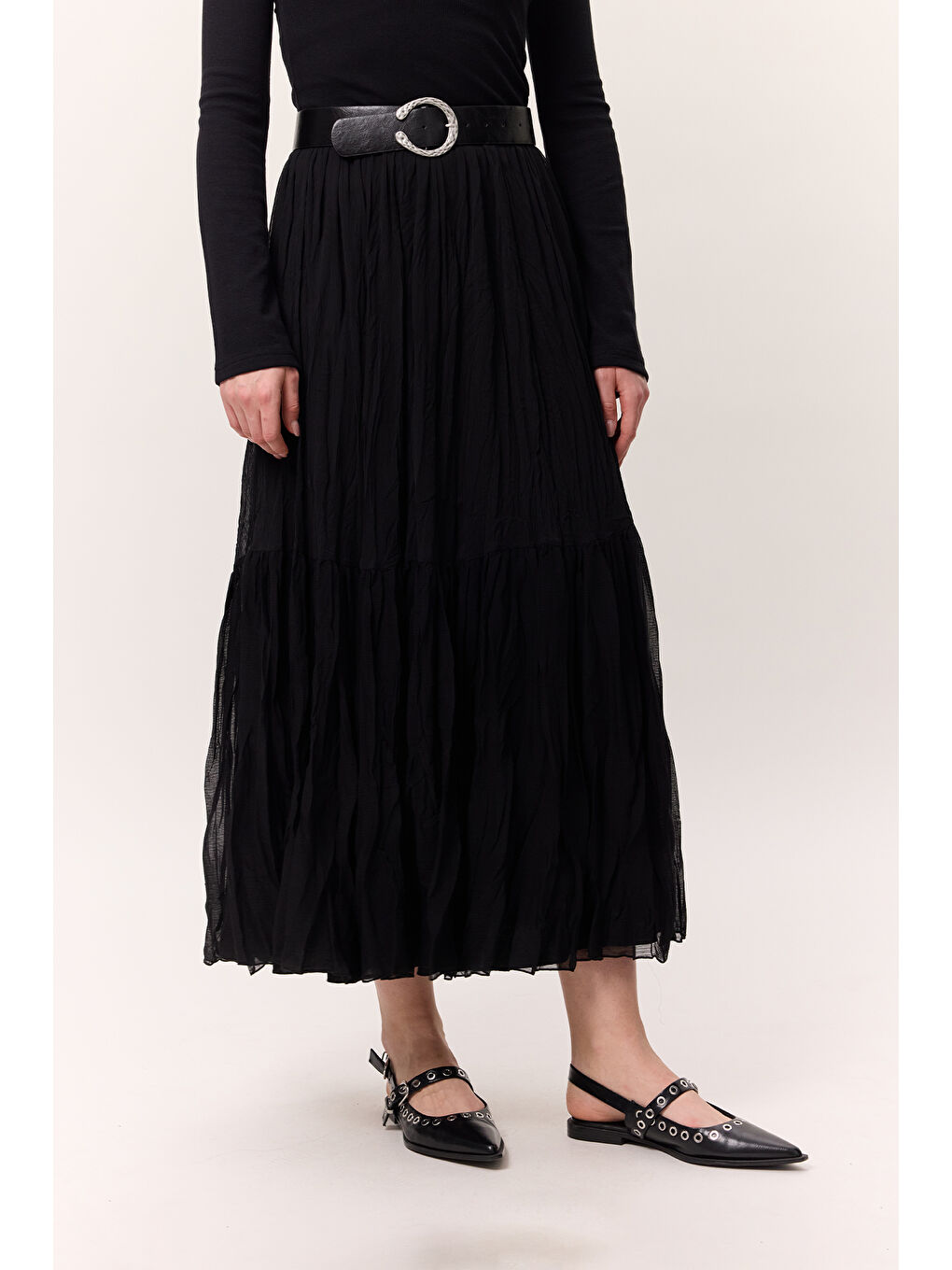 Crush Piliseli Uzun Etek Siyah-3