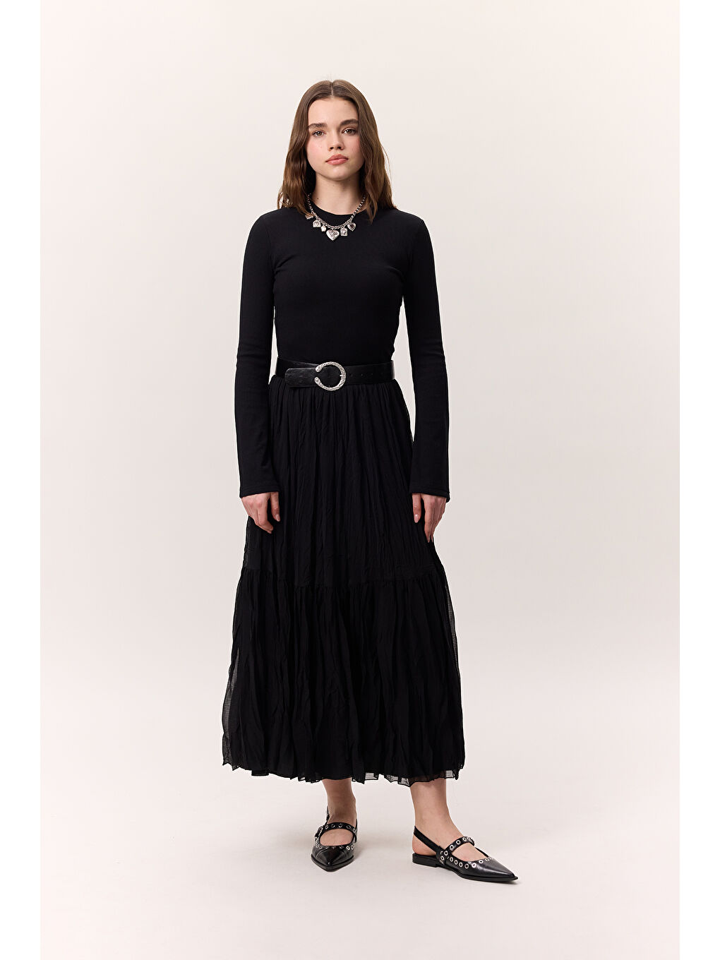 Crush Piliseli Uzun Etek Siyah-4