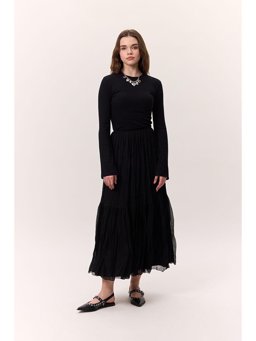 Crush Piliseli Uzun Etek Siyah-5