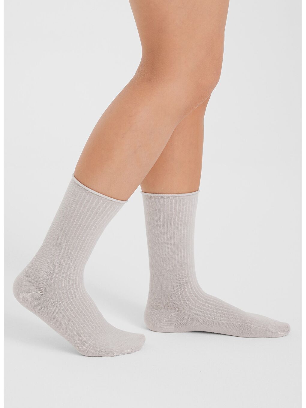 Bej Taş Rengi Modal Derbili Lastiksiz Dikişsiz Kadın Soket Çorap 36-41-1