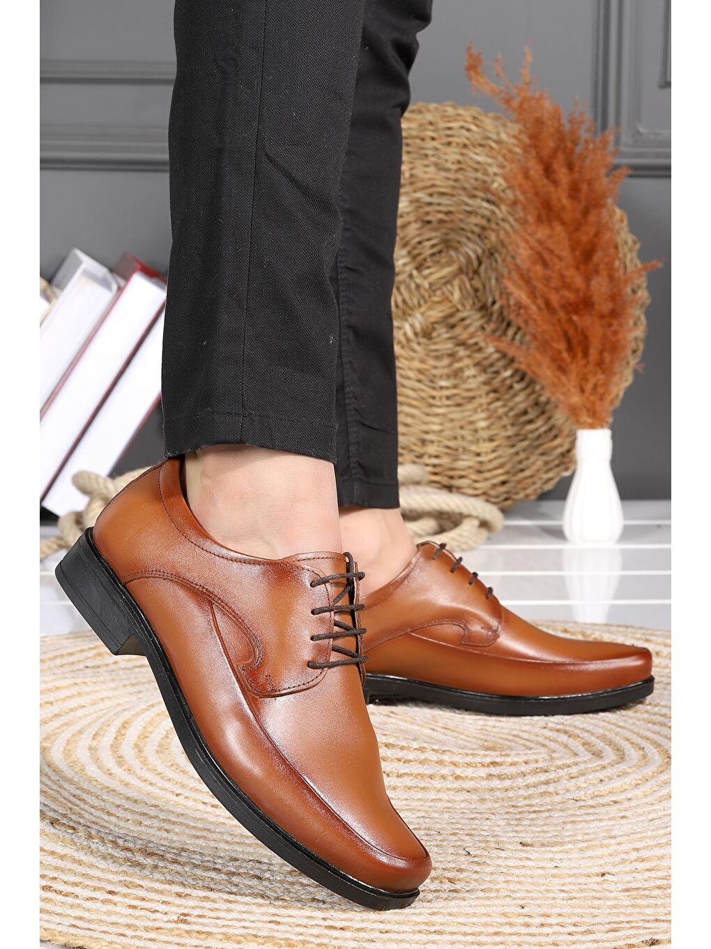 Kahverengi %100 Deri Kauçuk Taban Erkek Comfort Ayakkabı 1219 Rdw