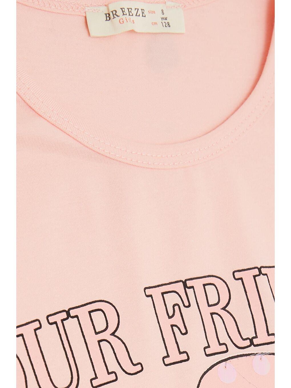 Pembe Kız Çocuk Tişört Pullu Şapkalı Kız Baskılı Somon (8-12 Yaş)-2