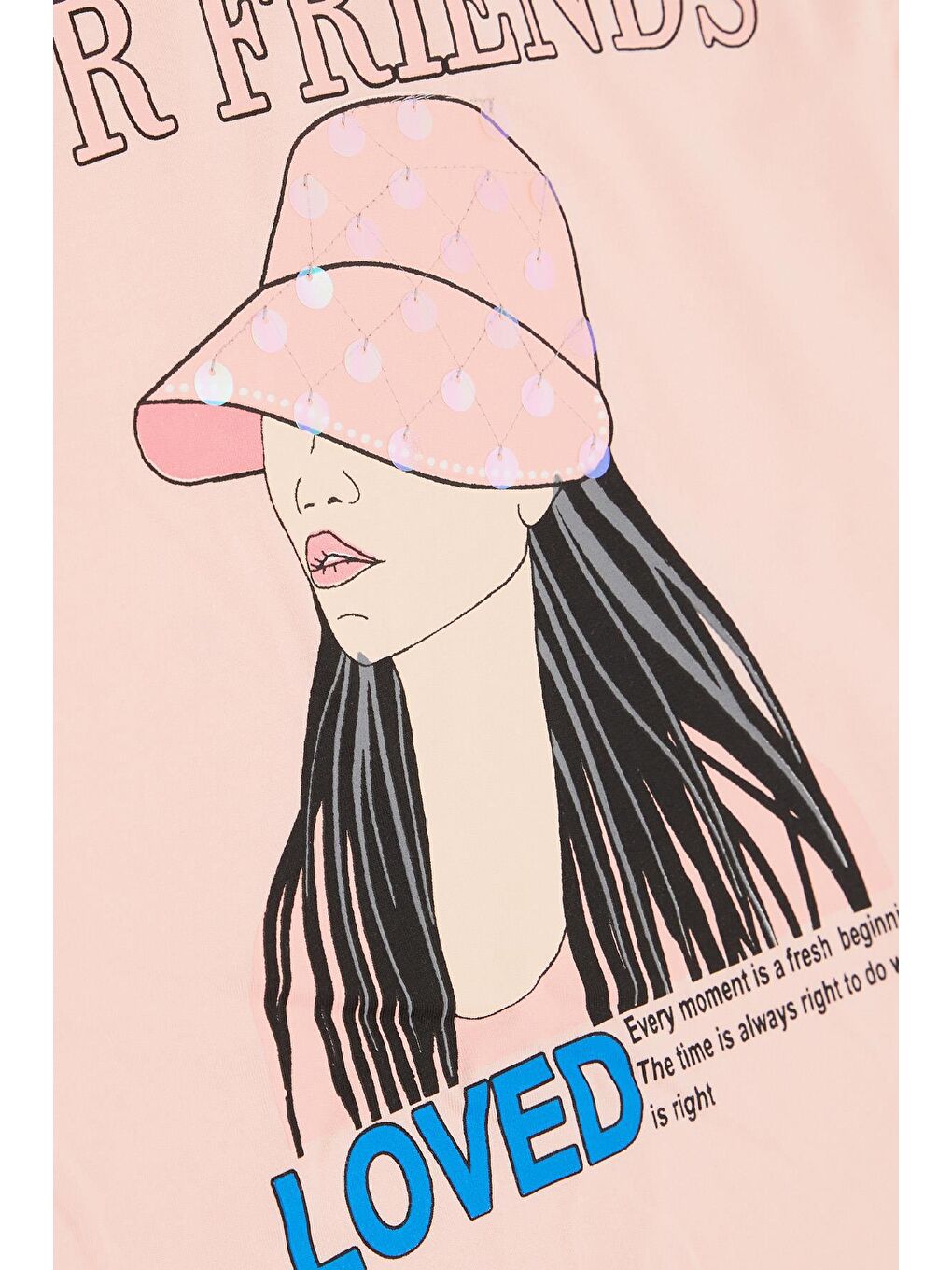 Pembe Kız Çocuk Tişört Pullu Şapkalı Kız Baskılı Somon (8-12 Yaş)-3