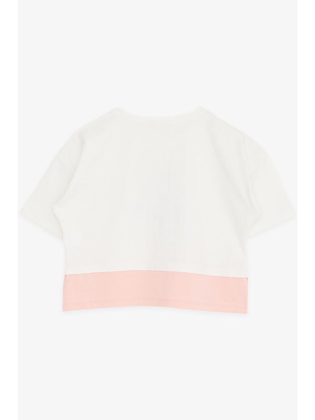 Kız Çocuk Crop Tişört Yazı Baskılı Yanları Yırtmaçlı Ekru (9-14 Yaş)-4