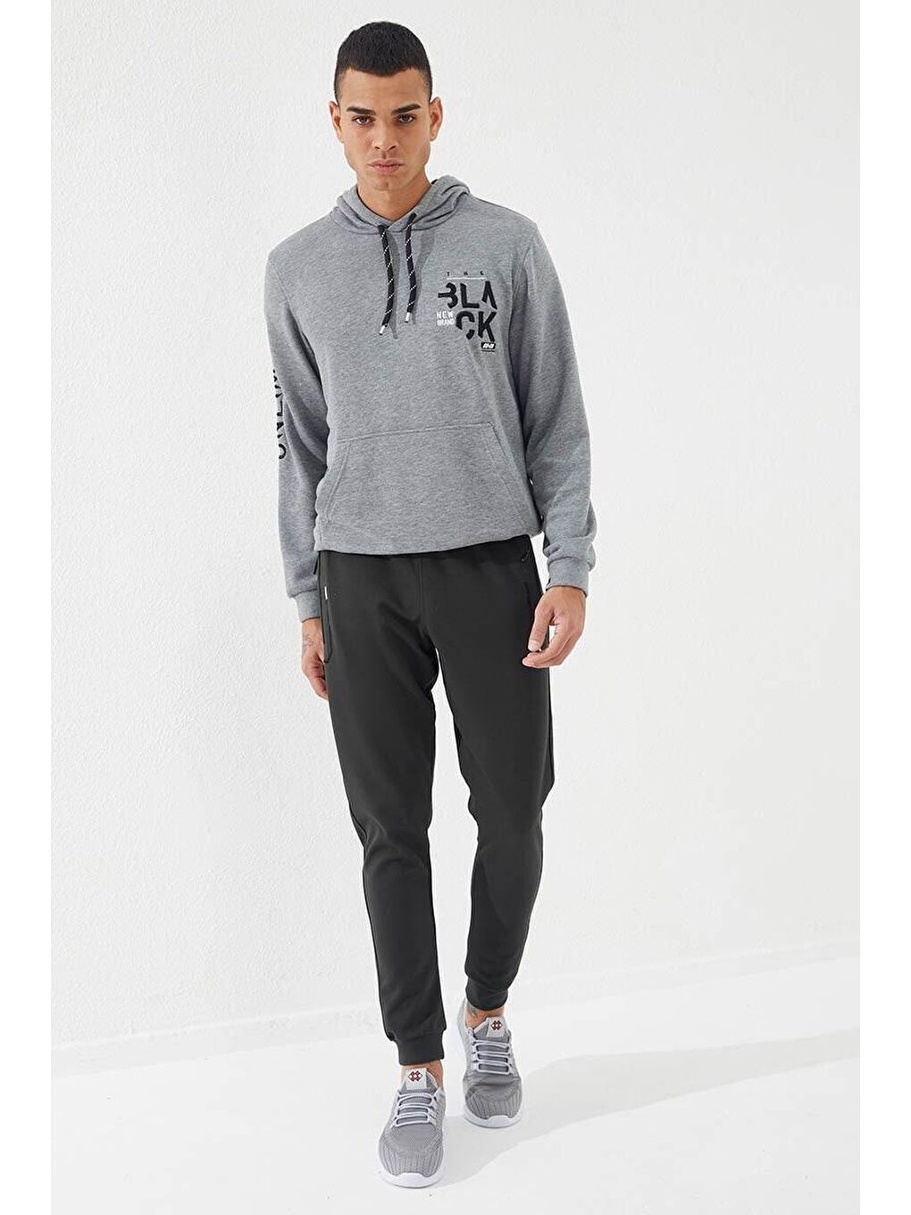 Haki Fermuar Cepli Nakış Detaylı Dar Kalıp Jogger Erkek Eşofman Alt - 84782-1