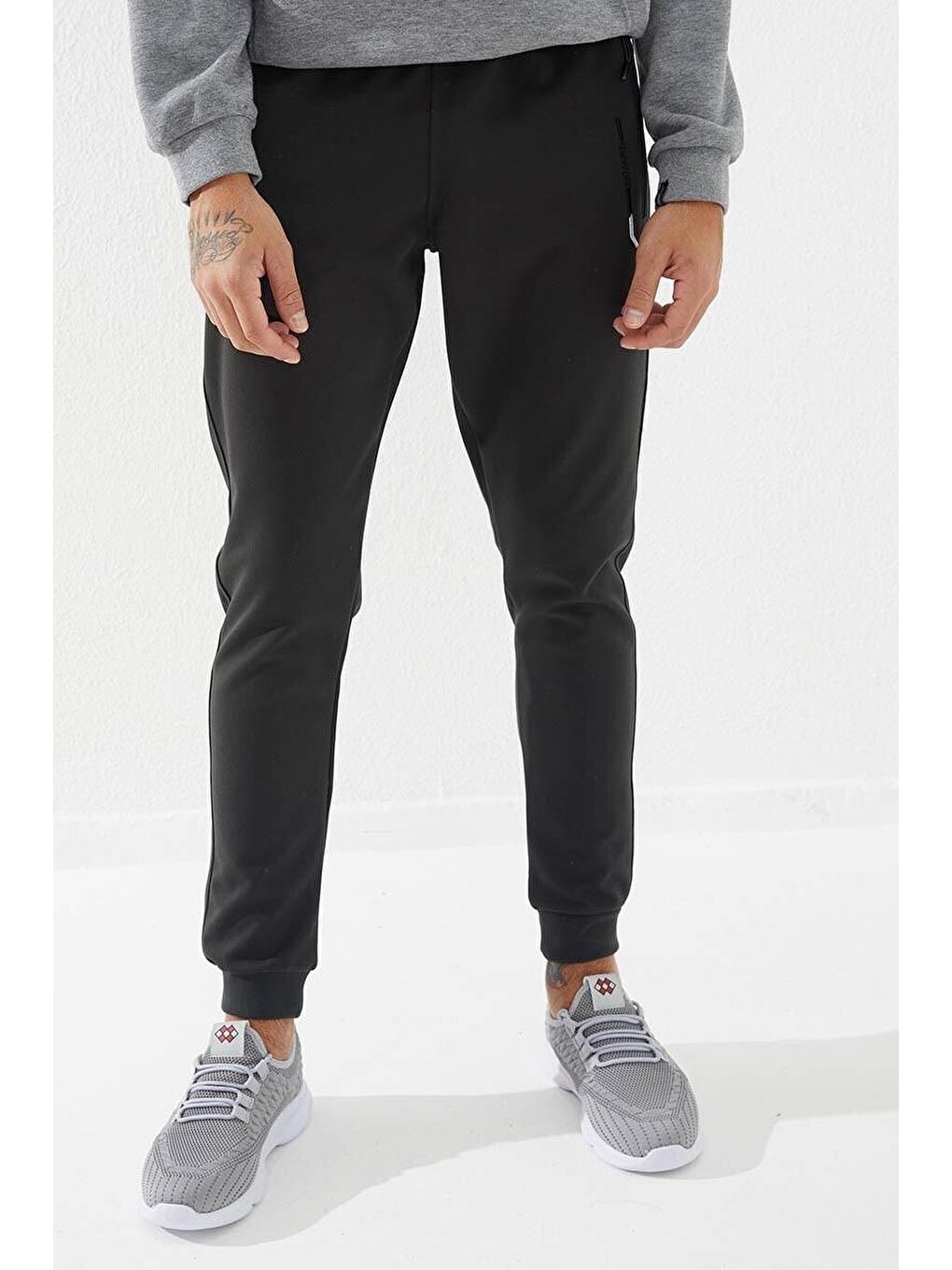 Haki Fermuar Cepli Nakış Detaylı Dar Kalıp Jogger Erkek Eşofman Alt - 84782-2
