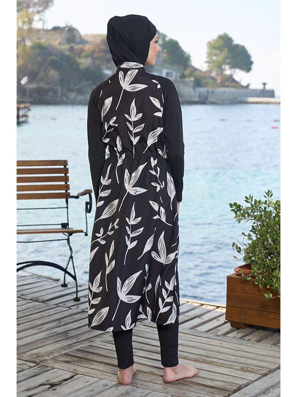 Uzun Tam Boy Tam Kapalı Tesettür Mayo 25980 Siyah-2