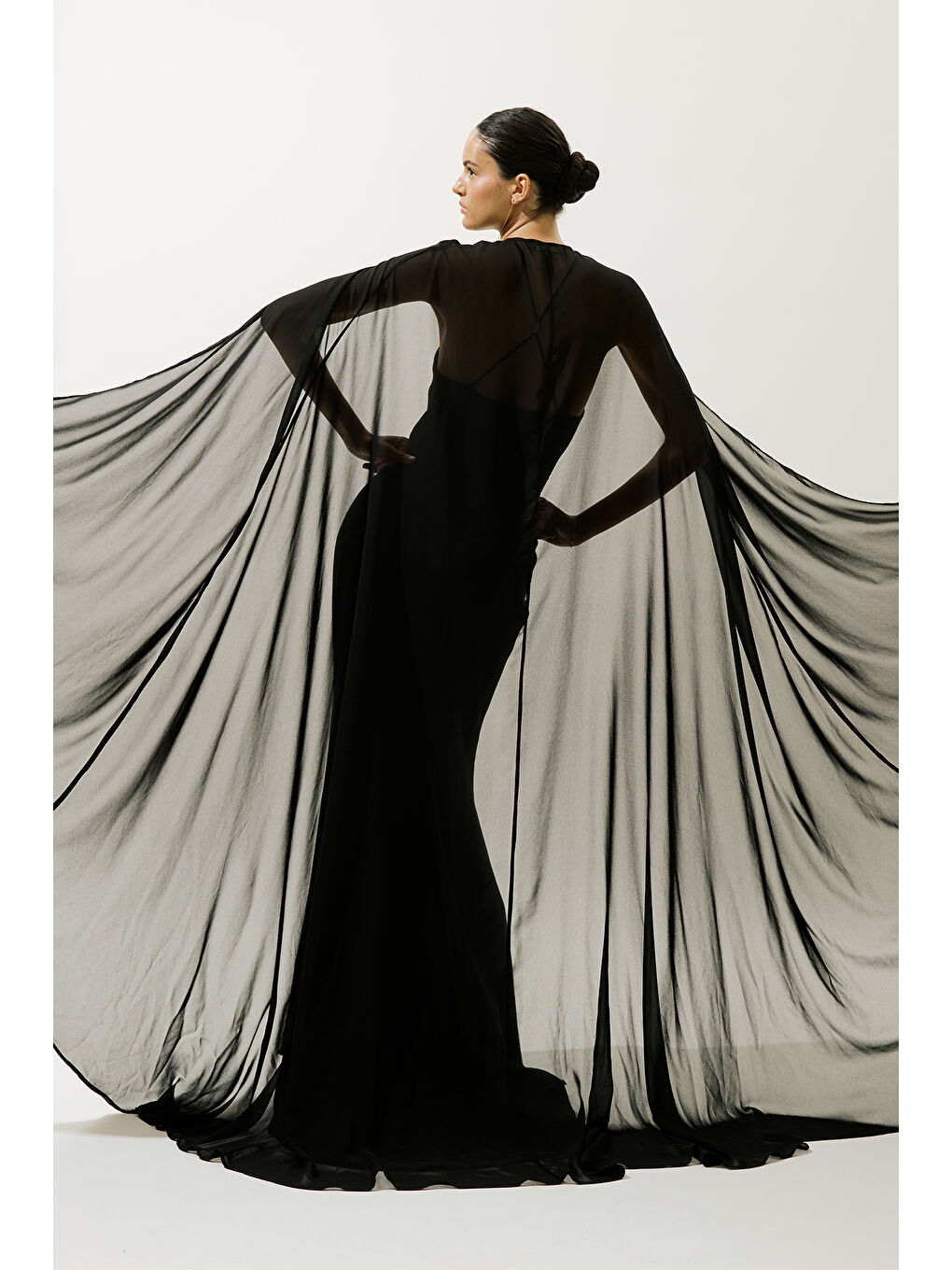 Frances Pelerinli Abiye Elbise Siyah