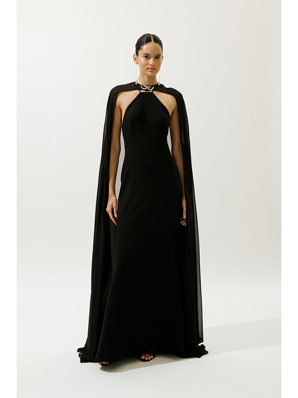 Frances Pelerinli Abiye Elbise Siyah-1