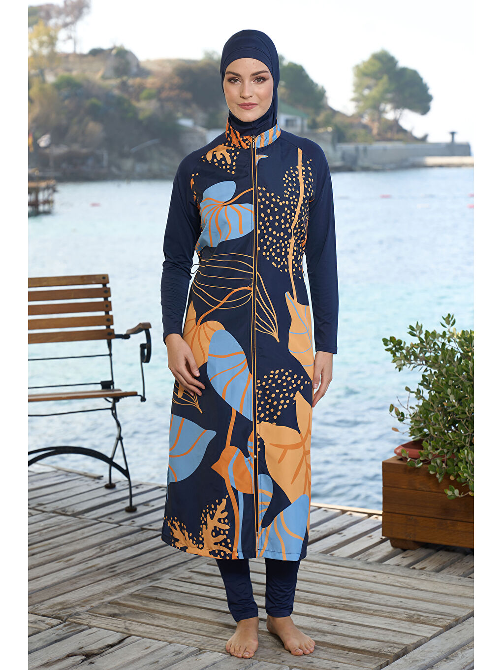 Uzun Tam Boy Tam Kapalı Tesettür Mayo 25981 Lacivert-1