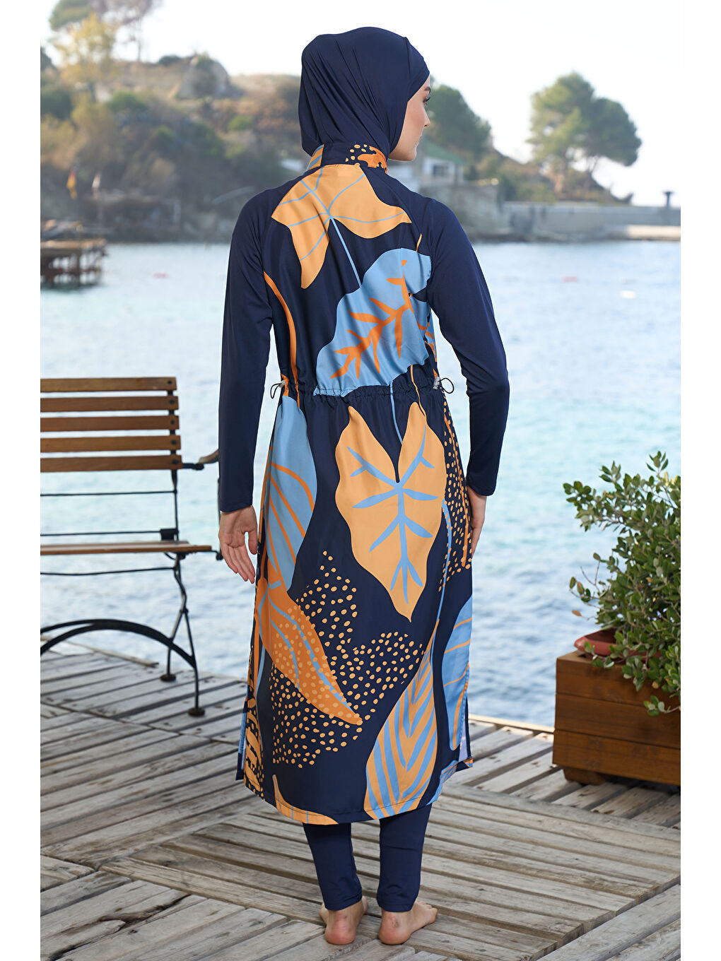 Uzun Tam Boy Tam Kapalı Tesettür Mayo 25981 Lacivert-2