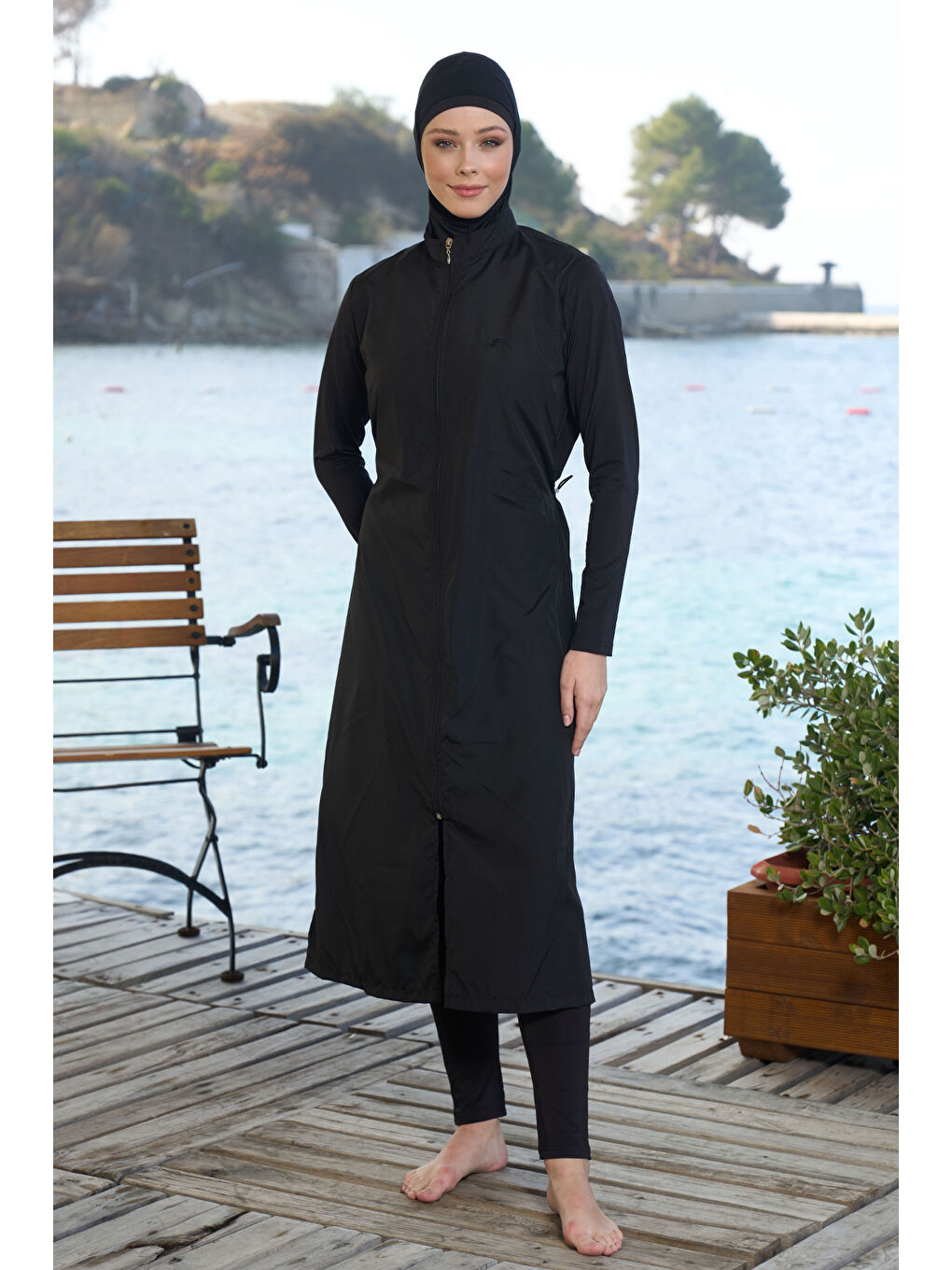 Uzun Tam Boy Tam Kapalı Tesettür Mayo 22997 Siyah-1