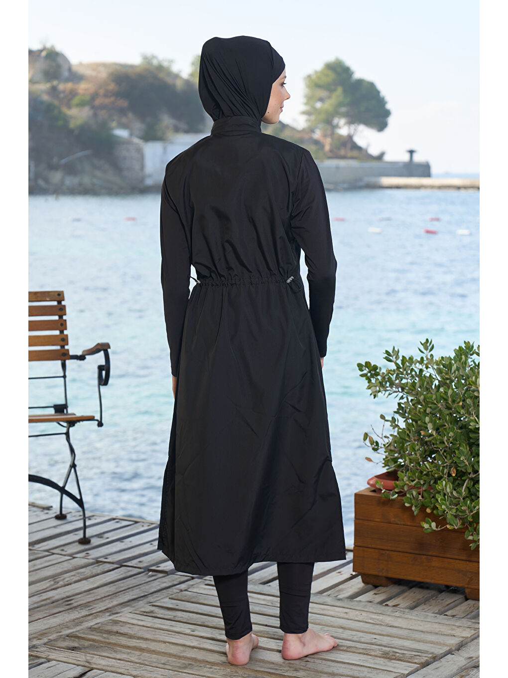Uzun Tam Boy Tam Kapalı Tesettür Mayo 22997 Siyah-2