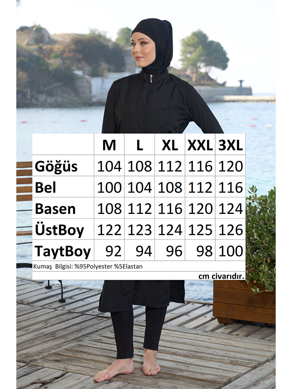 Uzun Tam Boy Tam Kapalı Tesettür Mayo 22997 Siyah-3