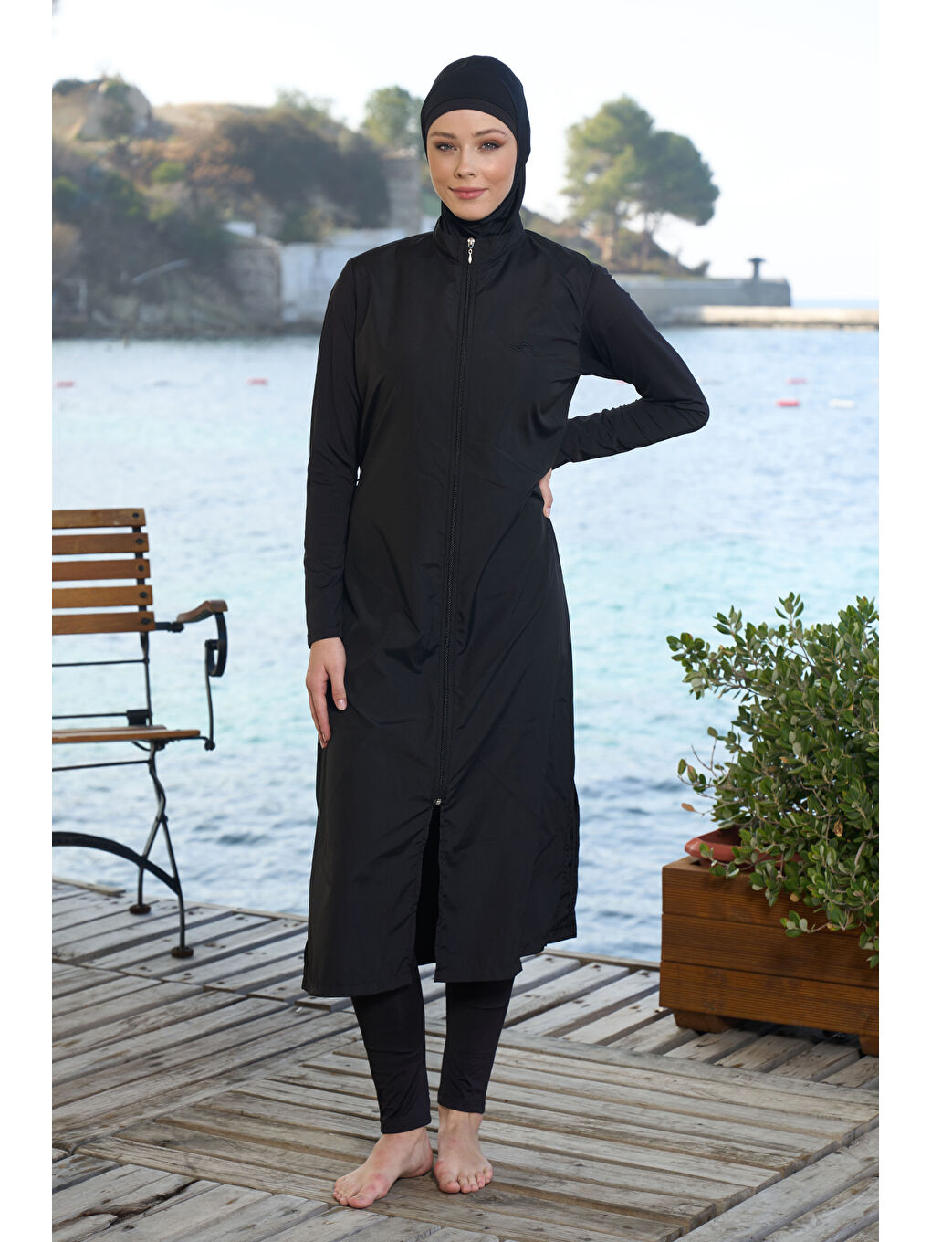 Uzun Tam Boy Tam Kapalı Tesettür Mayo 22997 Siyah-4