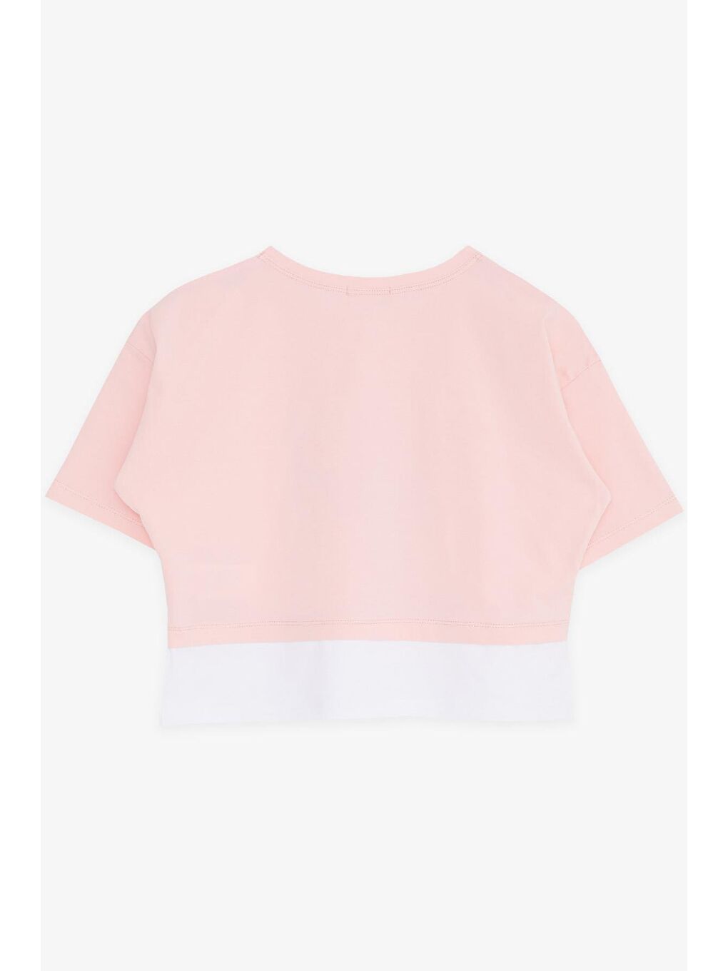 Kız Çocuk Crop Tişört Yazı Baskılı Yanları Yırtmaçlı Pembe (9-14 Yaş)-5