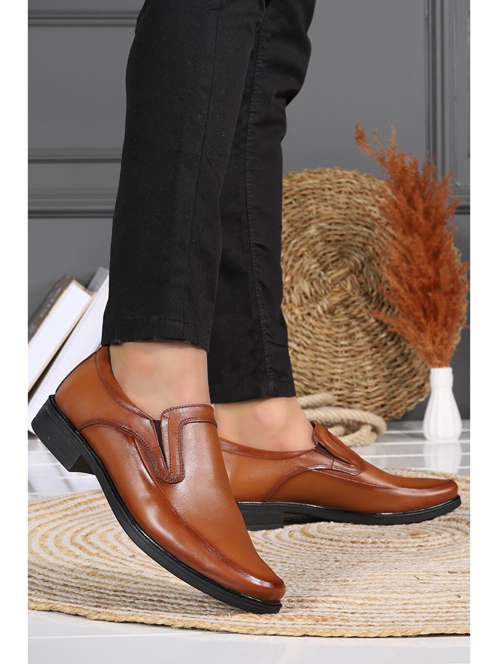 Kahverengi %100 Deri Kauçuk Taban Erkek Comfort Ayakkabı 1220 Rdw