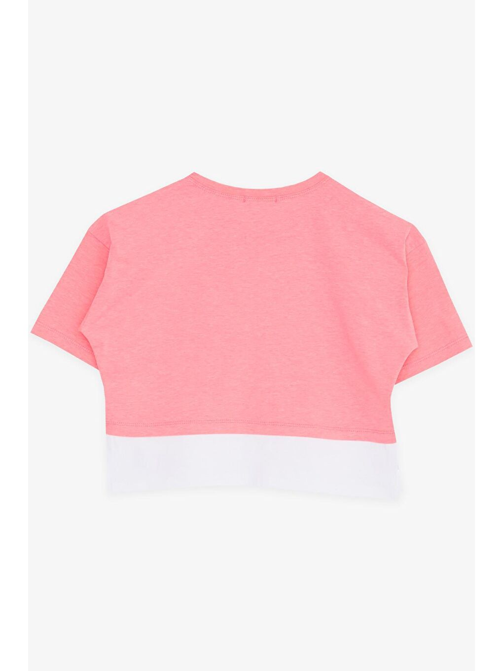 Kız Çocuk Crop Tişört Yazı Baskılı Yanları Yırtmaçlı Neon Pembe (9-14 Yaş)-1
