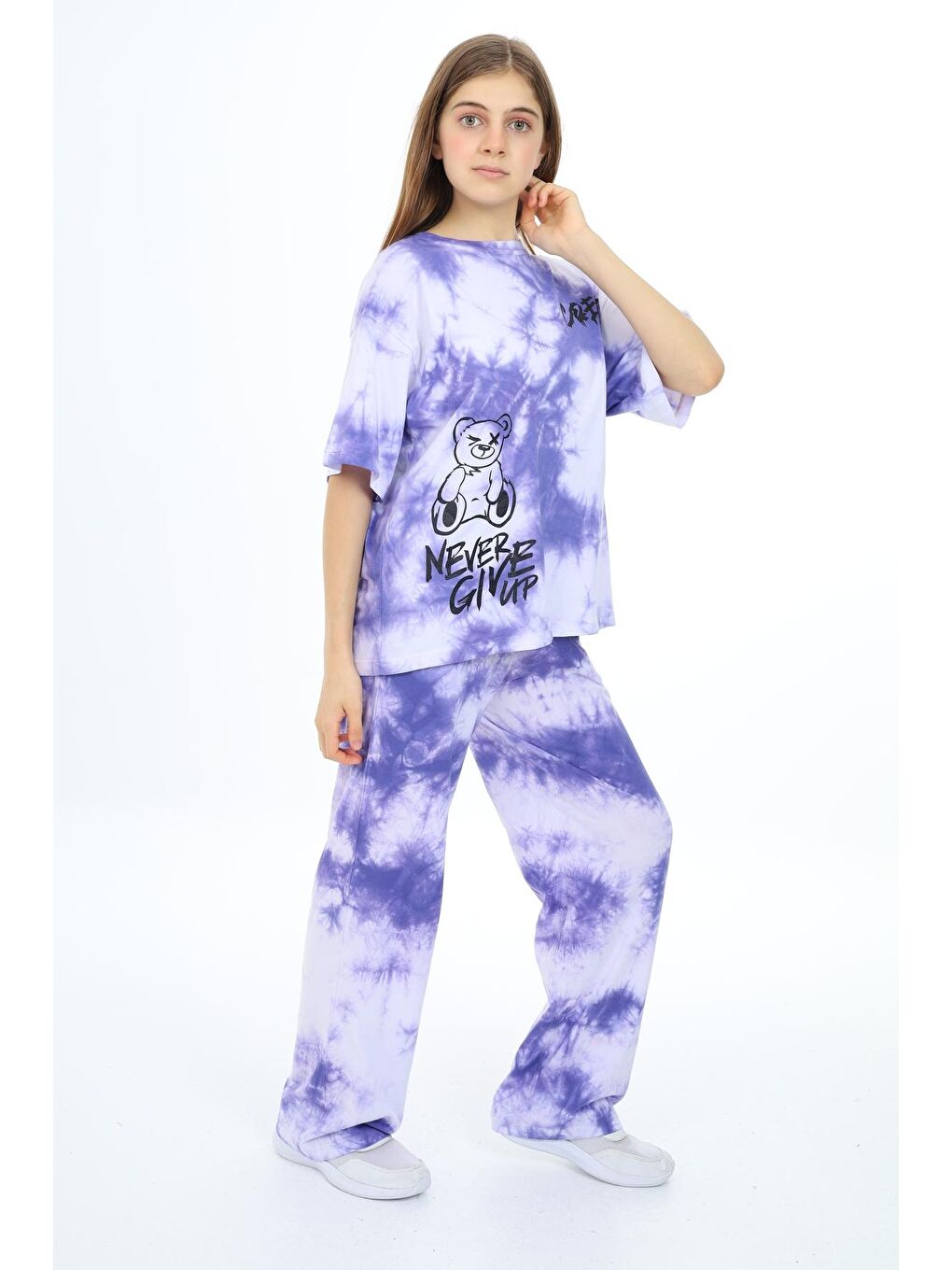 Lila Kız Çocuk Batik Baskılı Takım 7-12 Yaş Px035-1