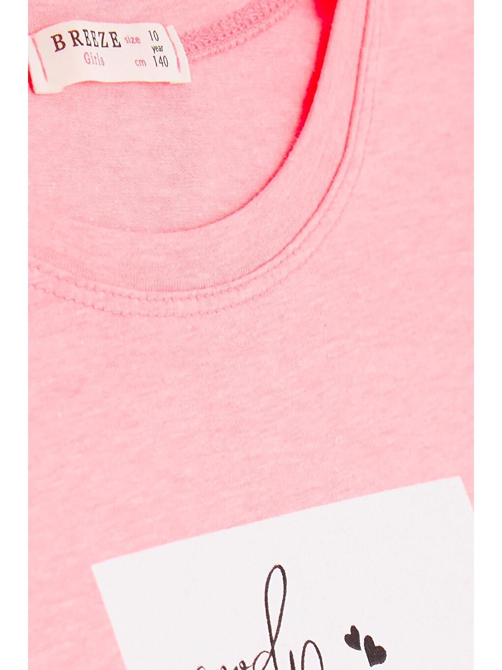 Kız Çocuk Crop Tişört Yazı Baskılı Yanları Yırtmaçlı Neon Pembe (9-14 Yaş)-2