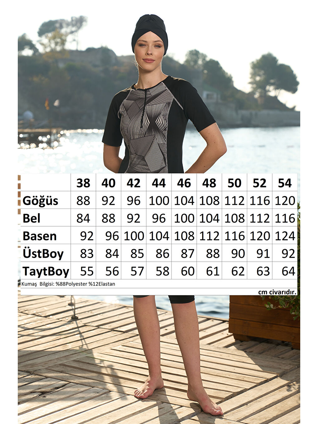 Kısa Kollu Yarı Kapalı Mayo 24823 Siyah-2