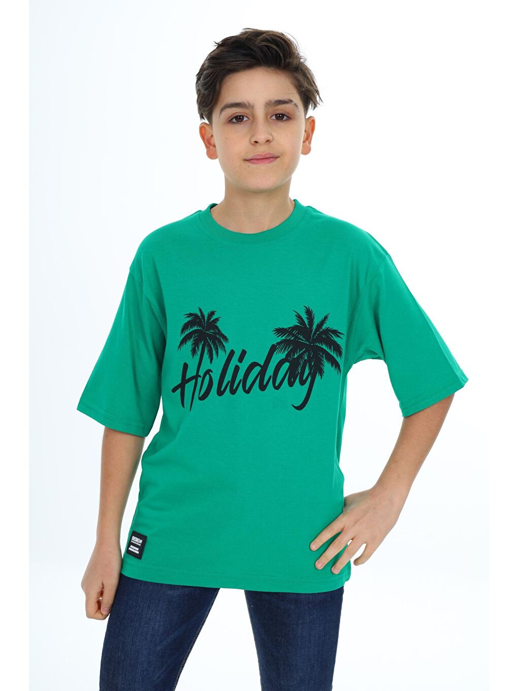 Yeşil Erkek Çocuk Holiday Baskılı T-Shirt 9-14 Yaş