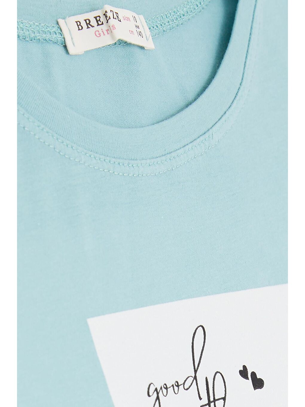 Turkuaz Kız Çocuk Crop Tişört Yazı Baskılı Yanları Yırtmaçlı Mint Yeşili (9-14 Yaş)-2