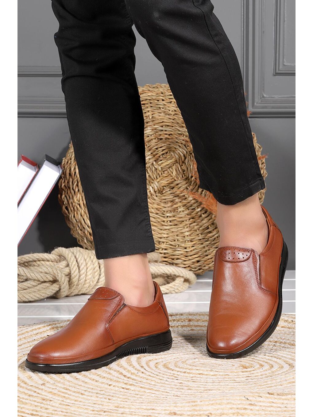 Kahverengi %100 Deri Kauçuk Taban Erkek Comfort Ayakkabı 2003 Rdw-1