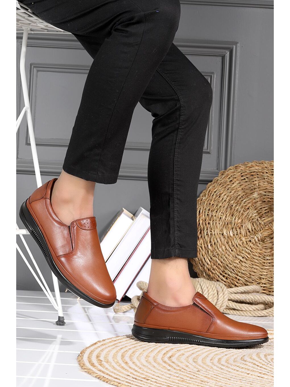 Kahverengi %100 Deri Kauçuk Taban Erkek Comfort Ayakkabı 2003 Rdw-2