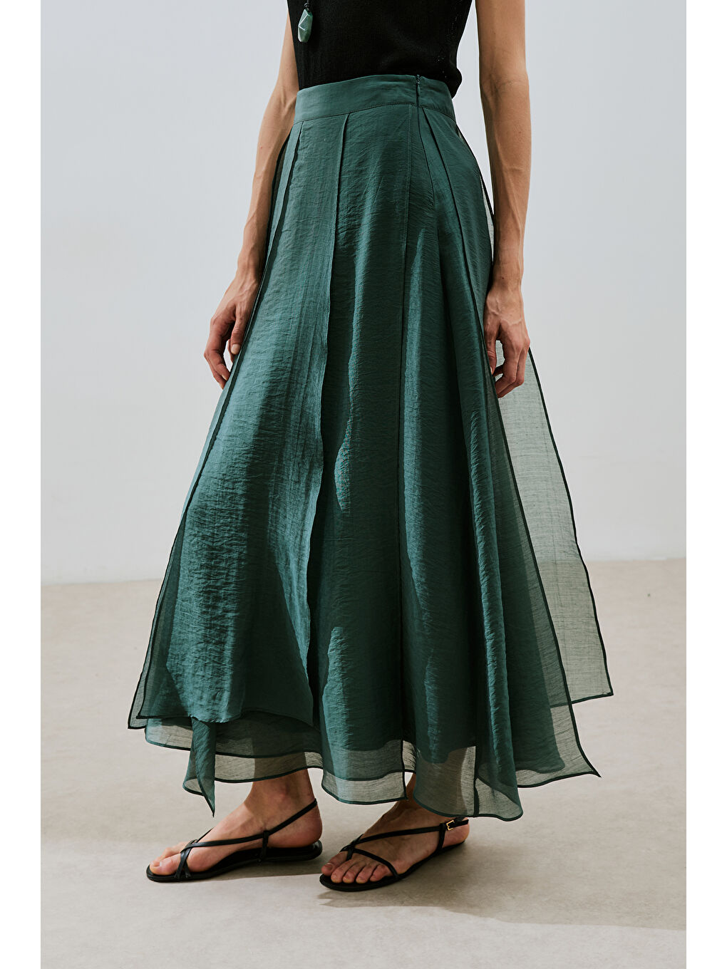 Katlı Fırfırlı Uzun Etek Yeşil-2