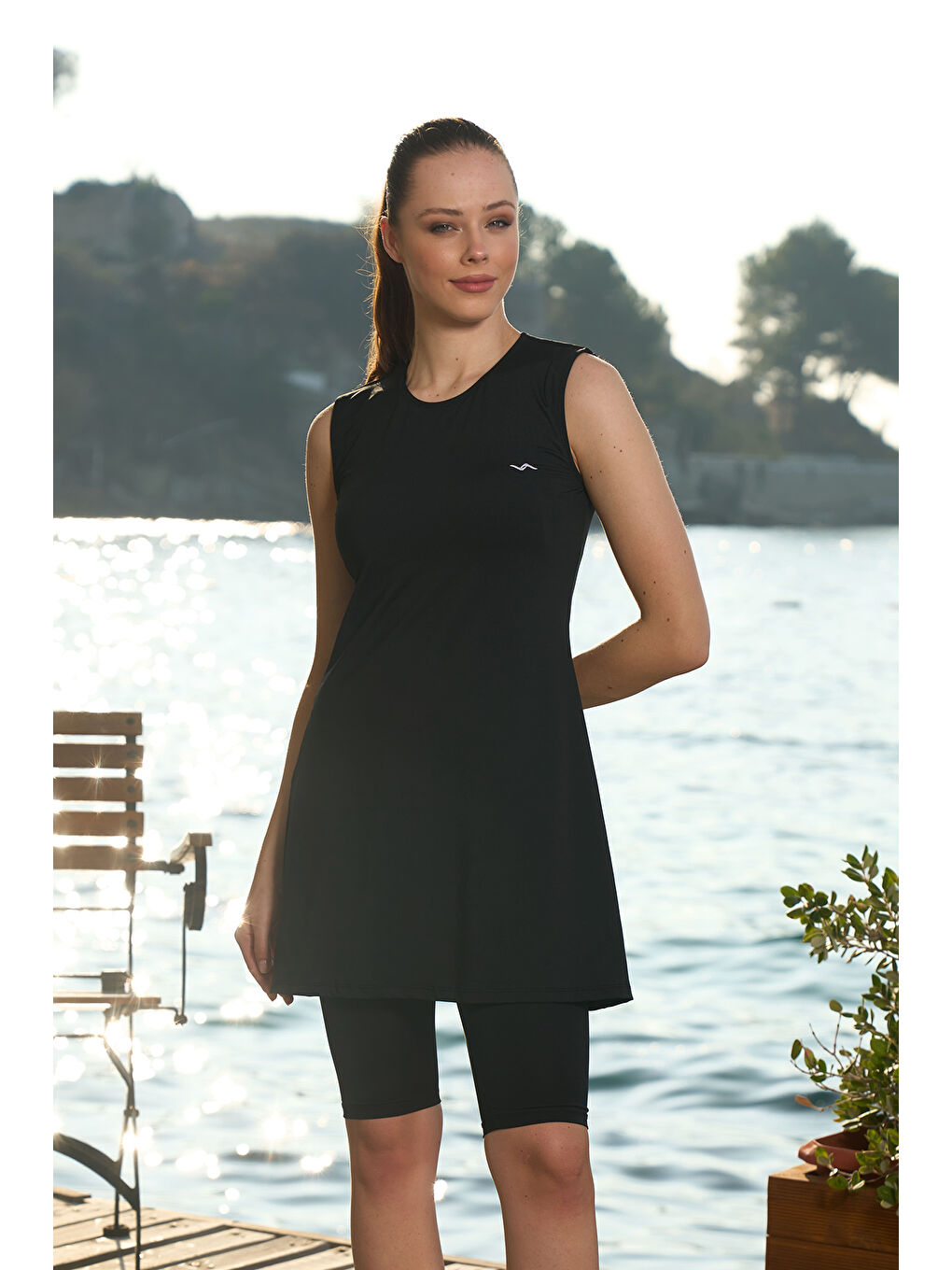 Sıfır Kollu Taytlı Yarı Kapalı Mayo 22701 Siyah