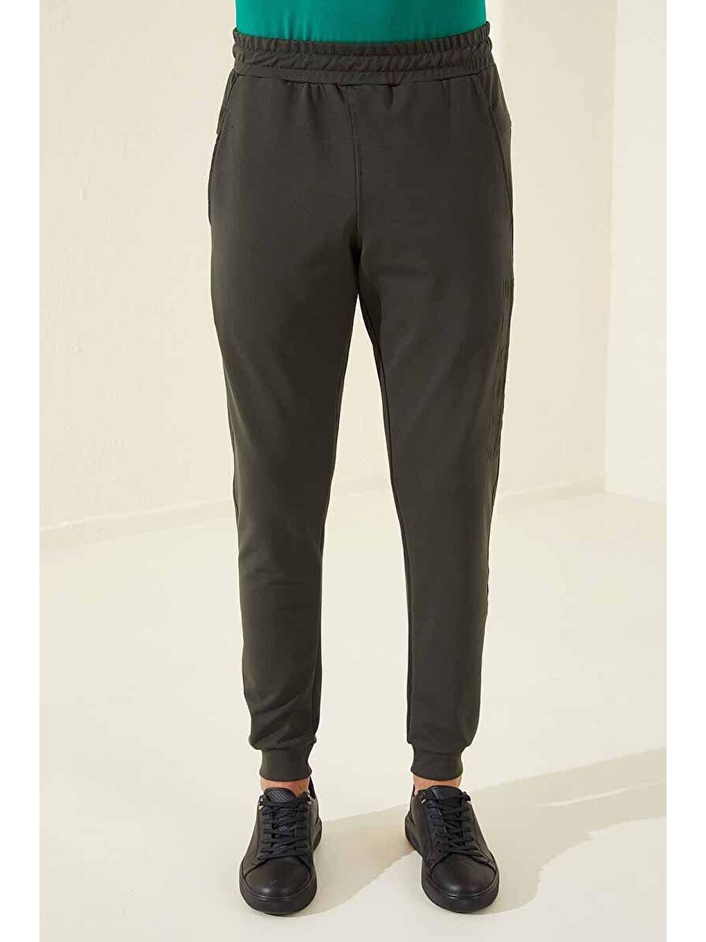 Haki Sports Yazı Baskılı Standart Kalıp Jogger Erkek Eşofman Alt - 84653-3