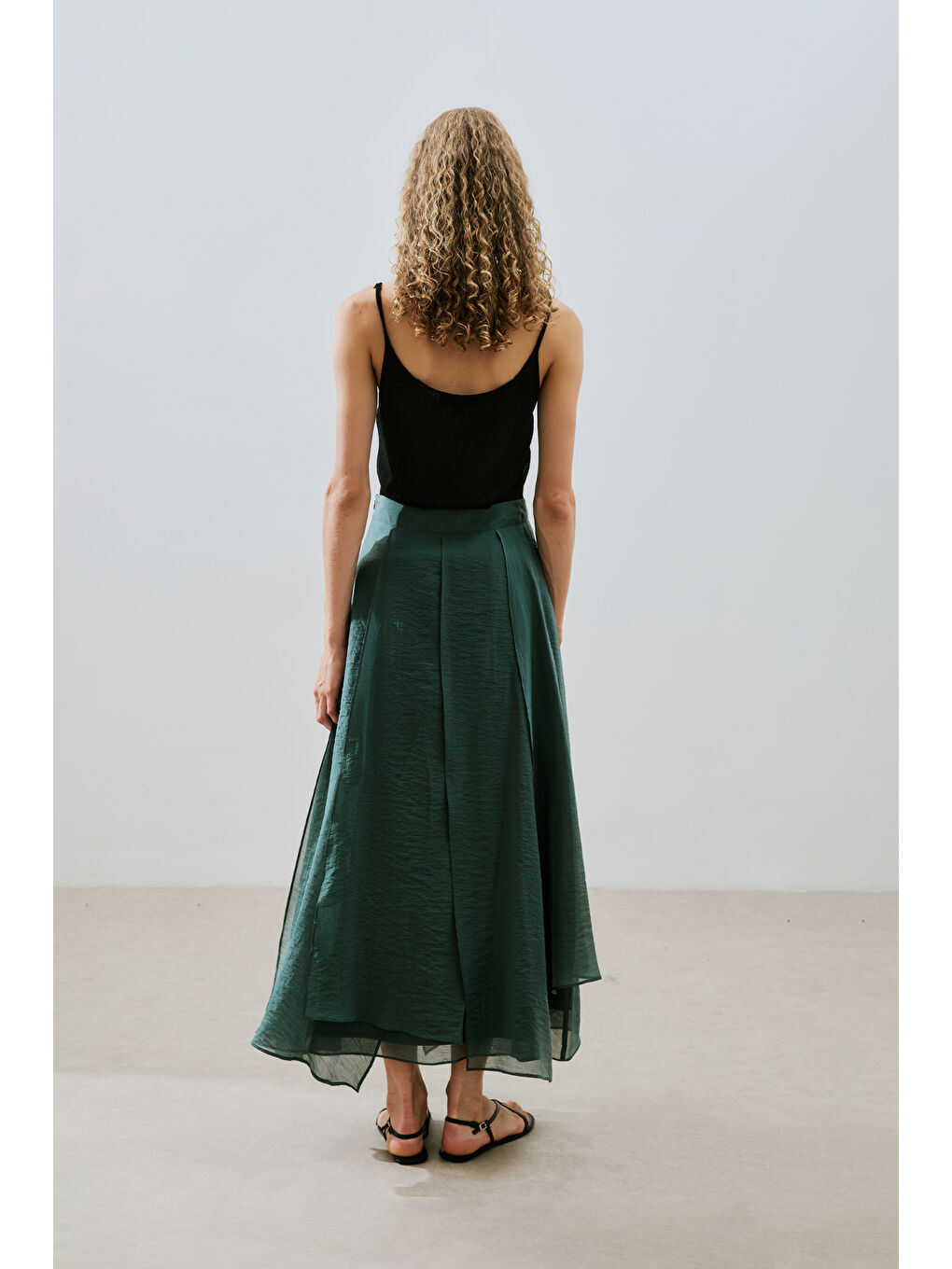 Katlı Fırfırlı Uzun Etek Yeşil-5
