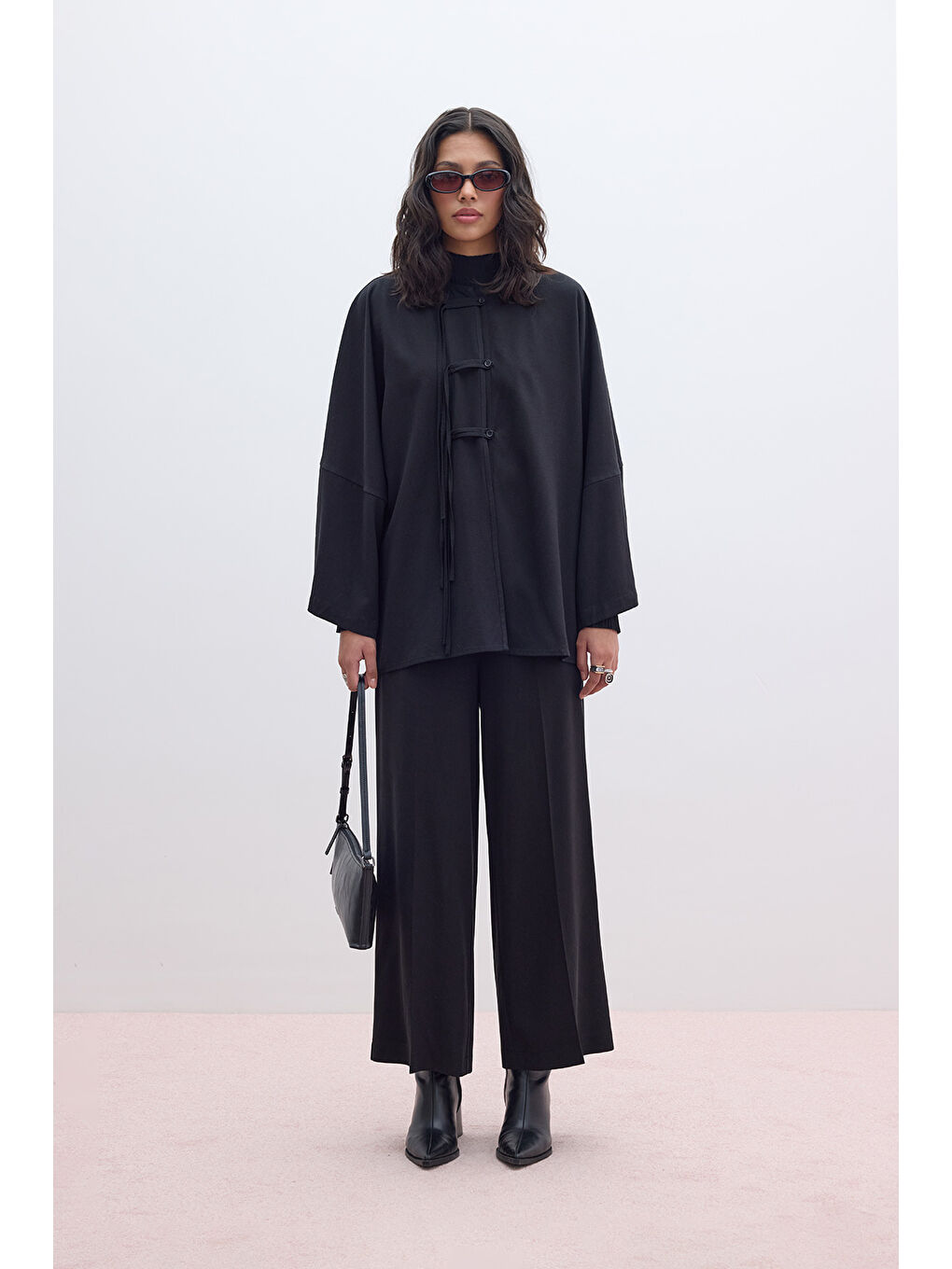 Lyocell Geniş Paça Pantolon Siyah