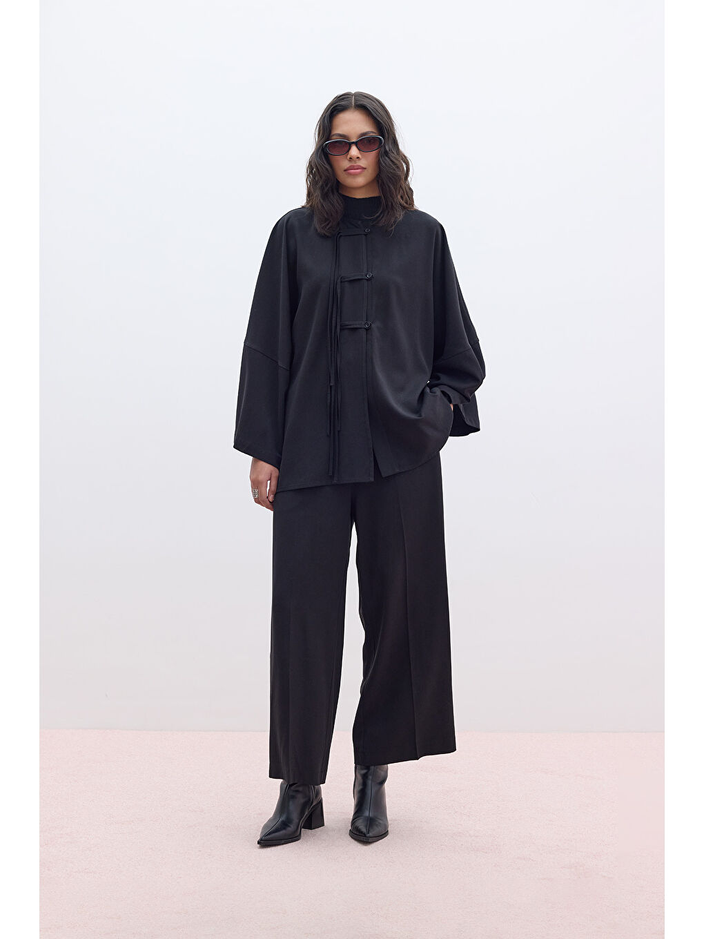 Lyocell Geniş Paça Pantolon Siyah-1