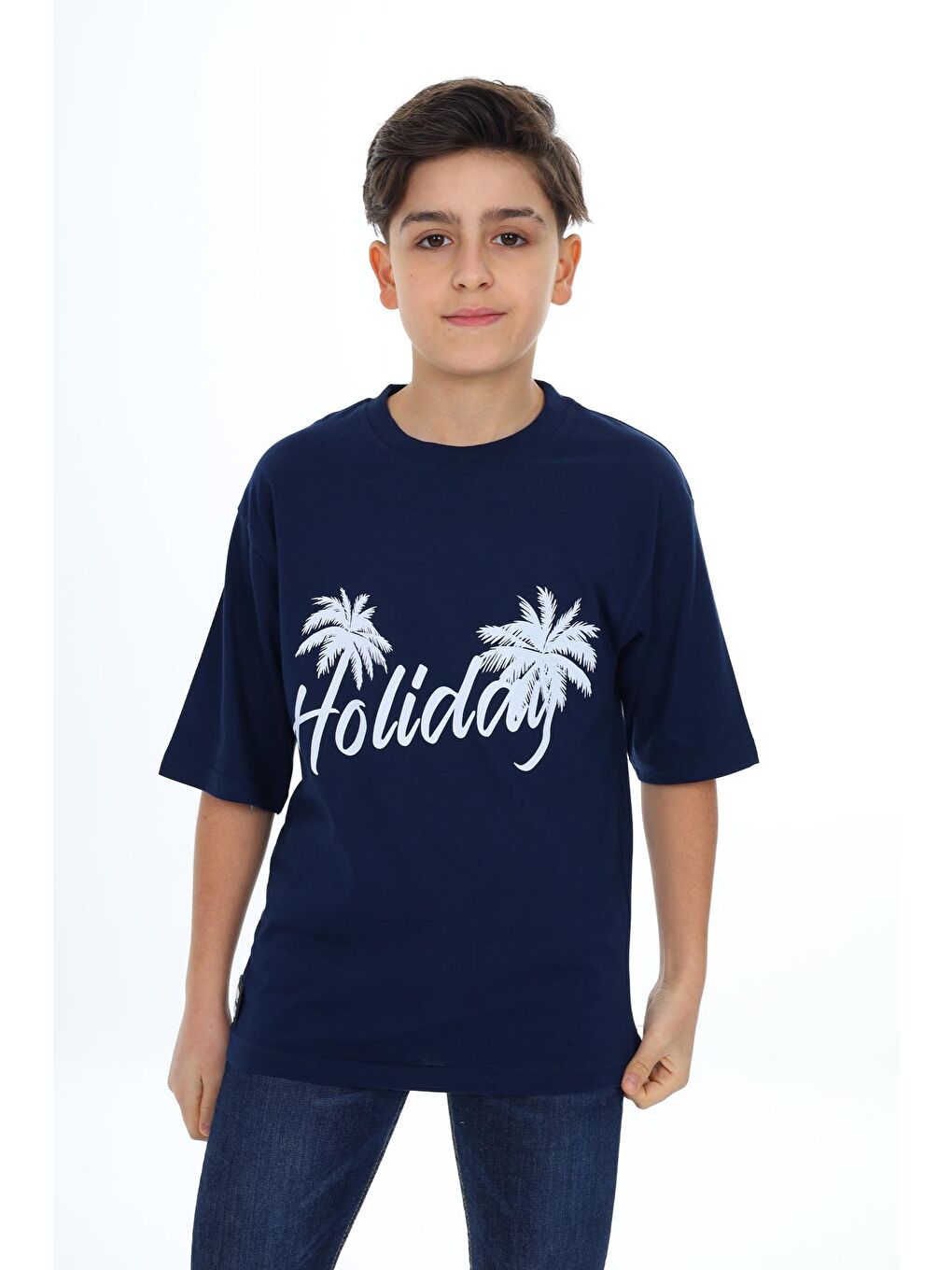 Lacivert Erkek Çocuk Holiday Baskılı T-Shirt 9-14 Yaş