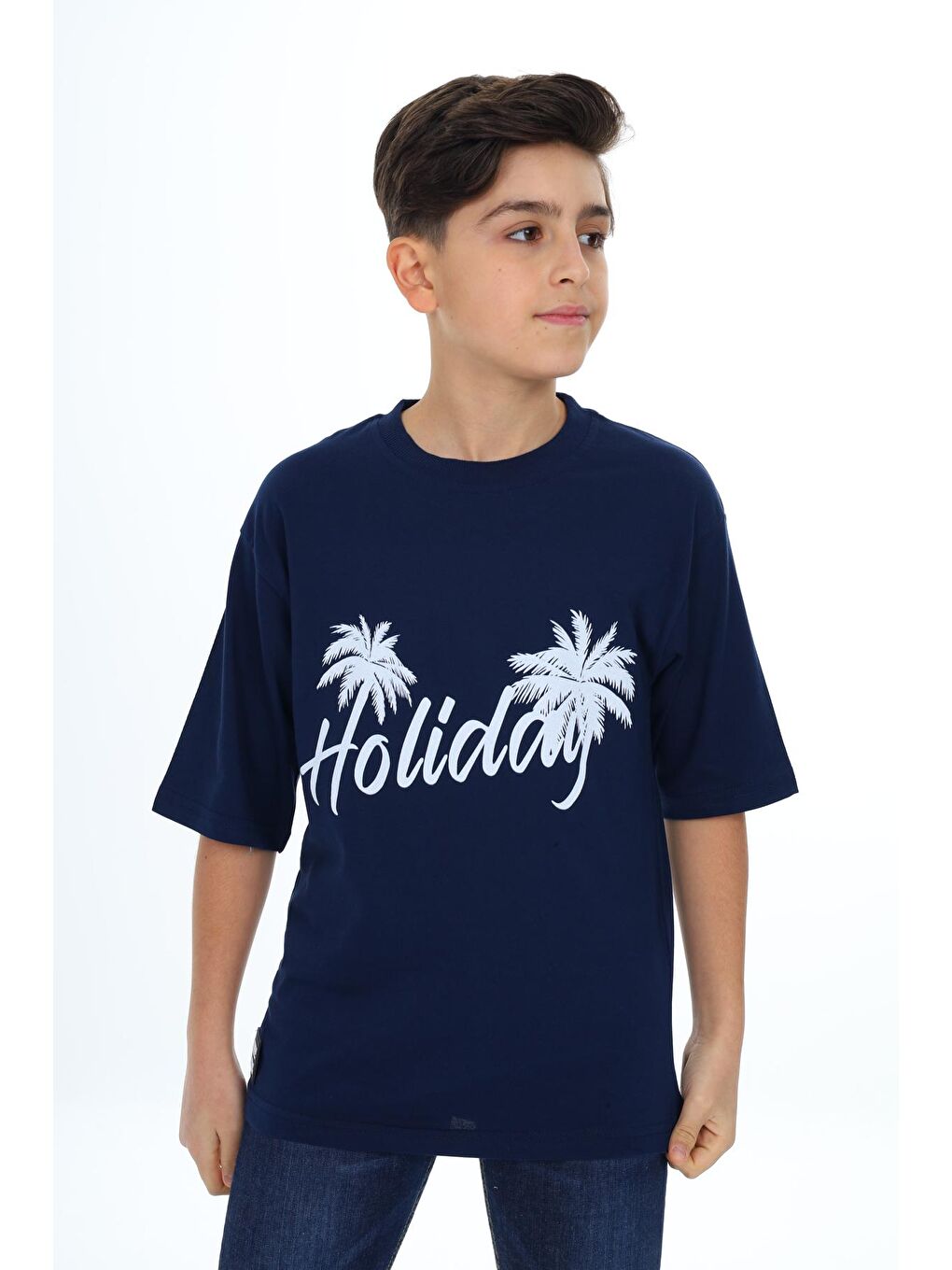 Lacivert Erkek Çocuk Holiday Baskılı T-Shirt 9-14 Yaş-1