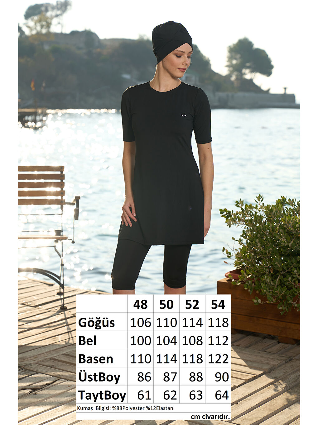 Kısa Kollu Yarı Kapalı Mayo 22801 Siyah-4