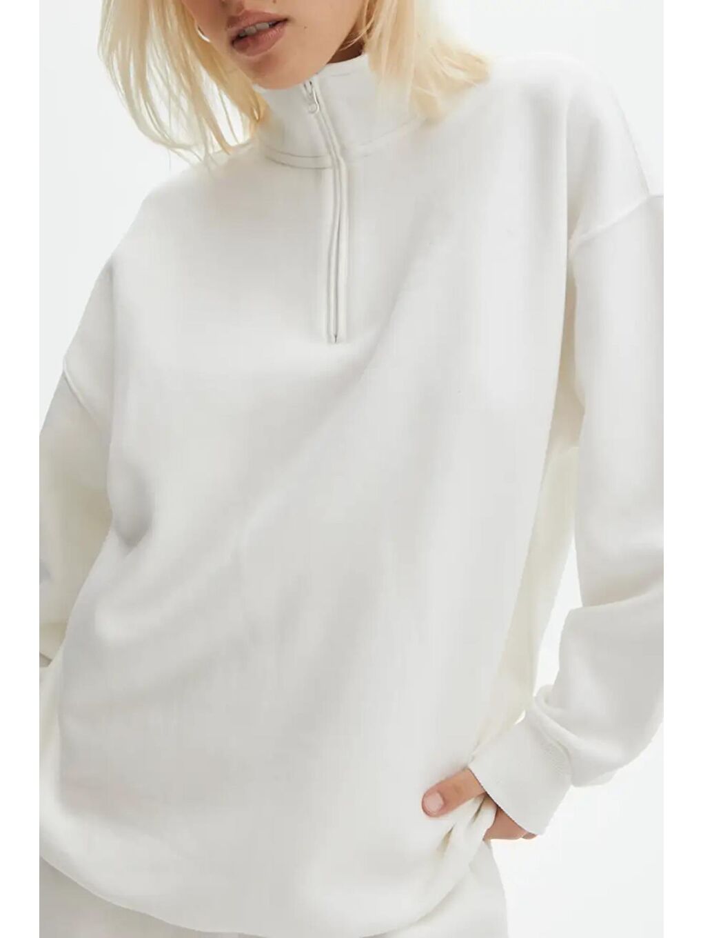 Madmext Ekru Fermuar Detaylı Oversize Sweatshirt MG1933 - 2