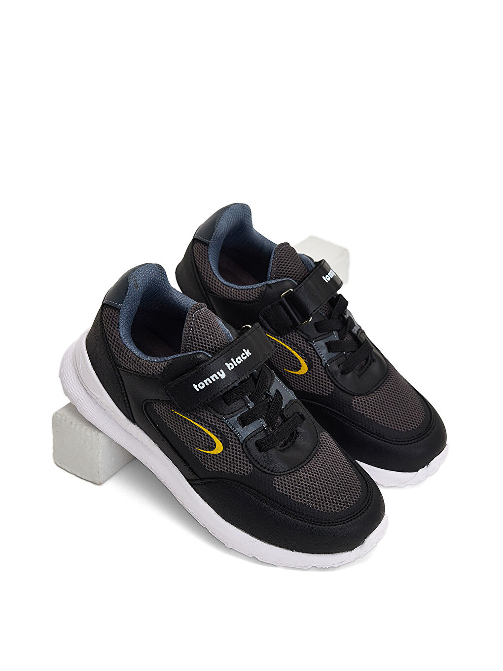 Gri Çocuk Unisex Füme Siyah Faylon Taban Cırtlı Çocuk Ayakkabı