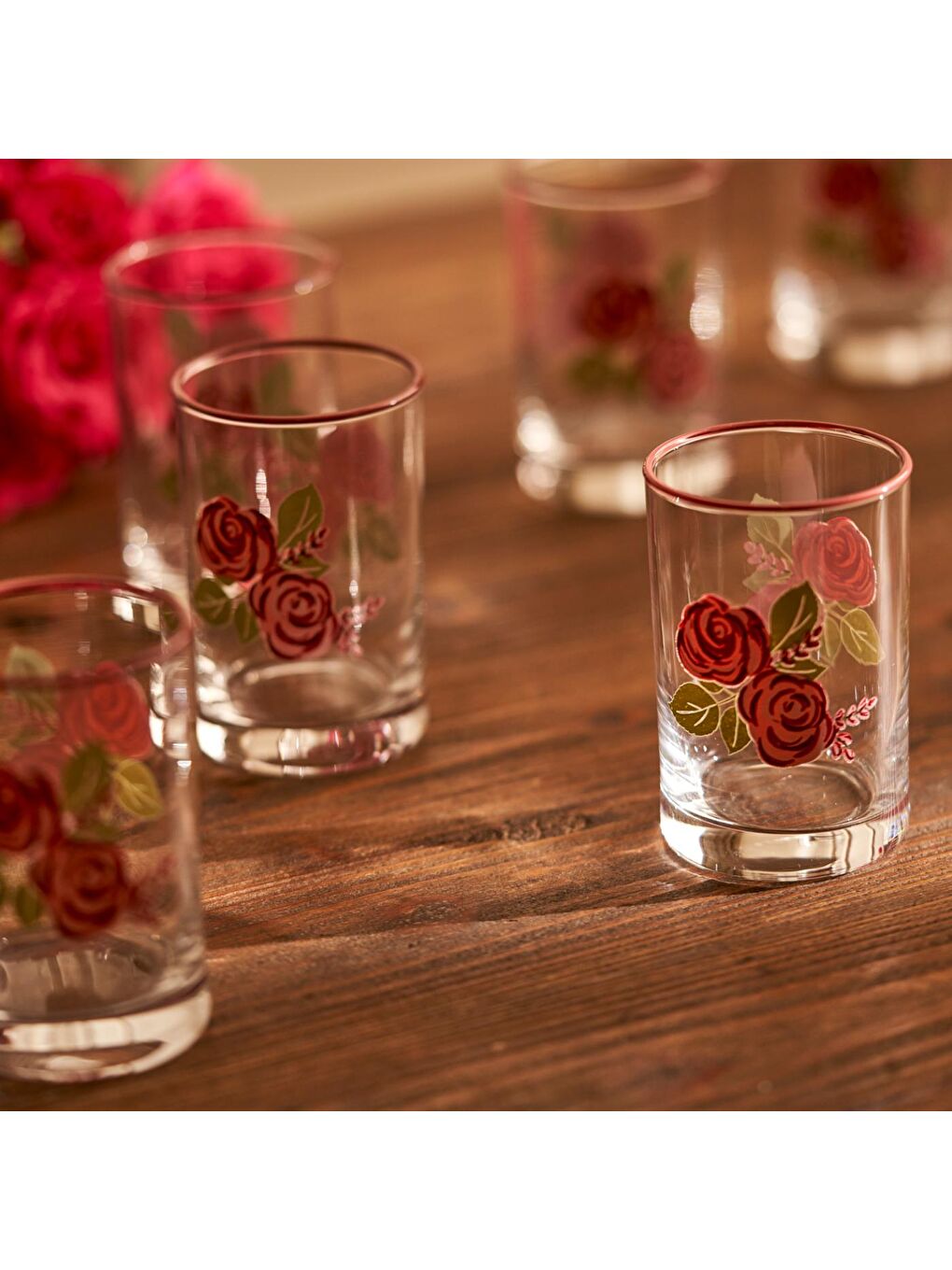 Karışık Rose 6'lı Kahve Yanı Su Bardağı (100 cc)-1