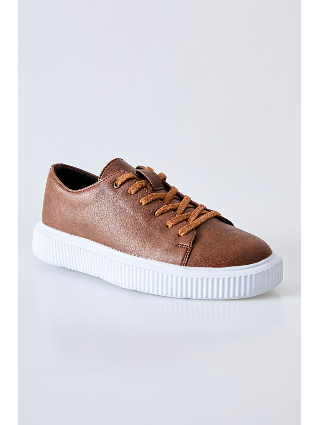 Kahverengi Taba Bağcıklı Delikli Suni Deri Erkek Spor Ayakkabı - 89129-4