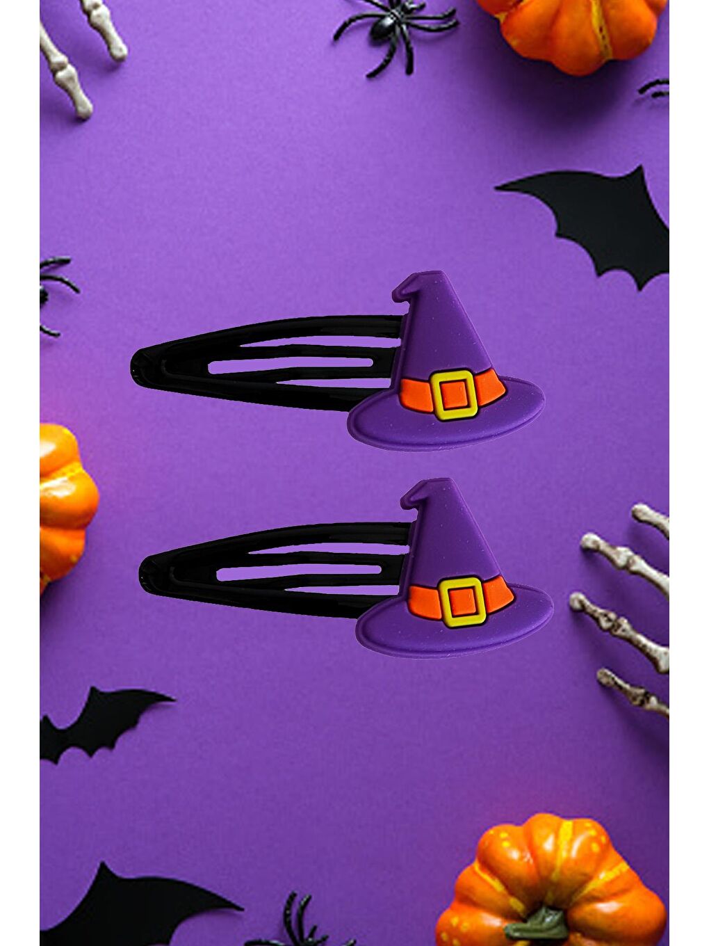 Mor Halloween Cadılar Bayramı Saç Tokası Pens 2'li Set-3